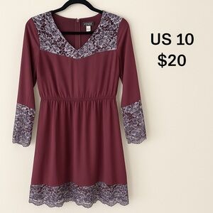 Venezia Maroon Dress with Lace Details